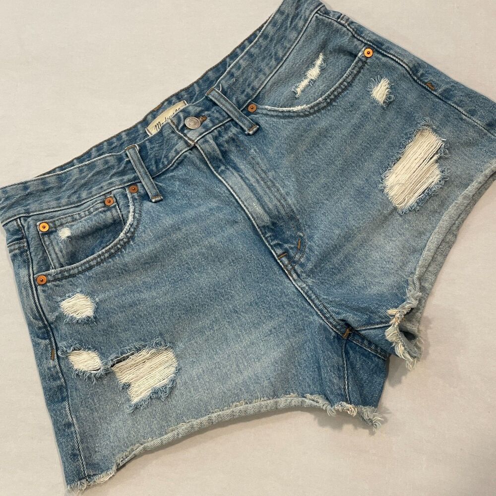 ~ Madewell 29 Relaxed Denim Shorts Boho Cut-off High Rise Festival Blue Med Wash